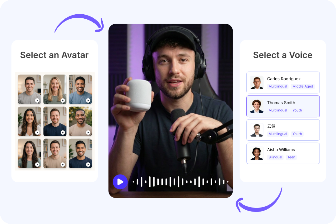 Find the right face for your product with 100+ AI presenters