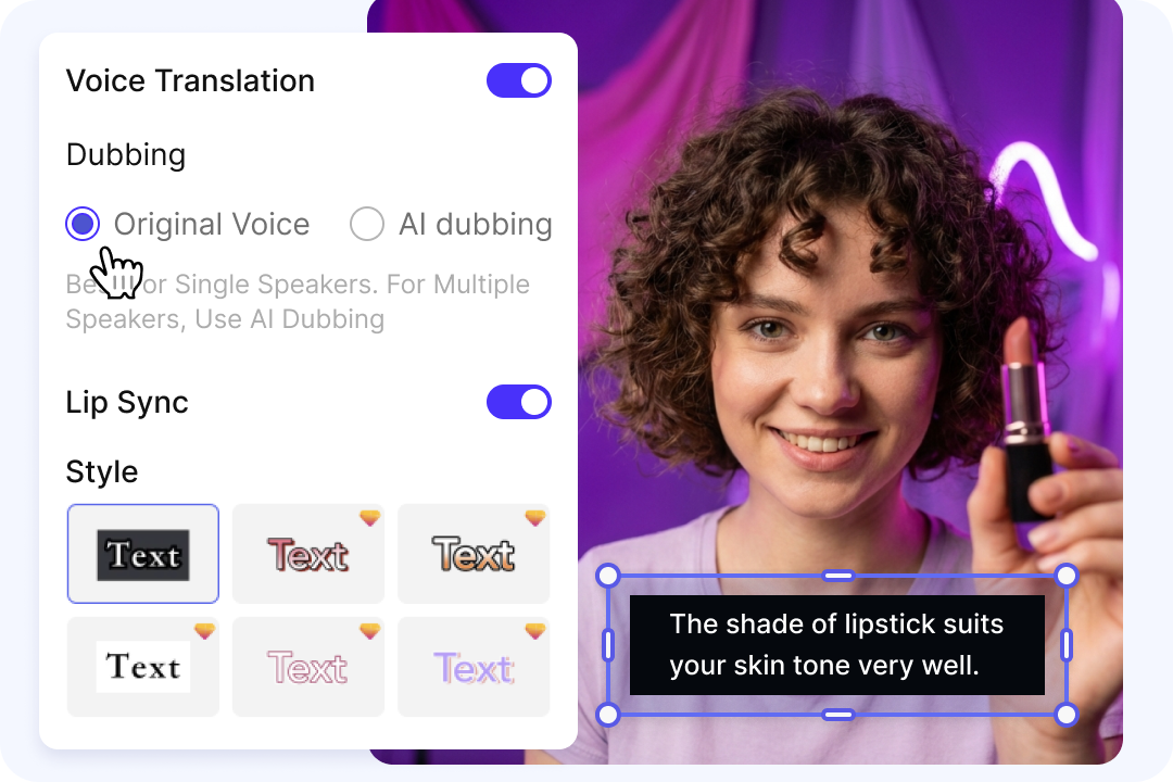 Instant voiceovers and auto-subtitles for UGC videos