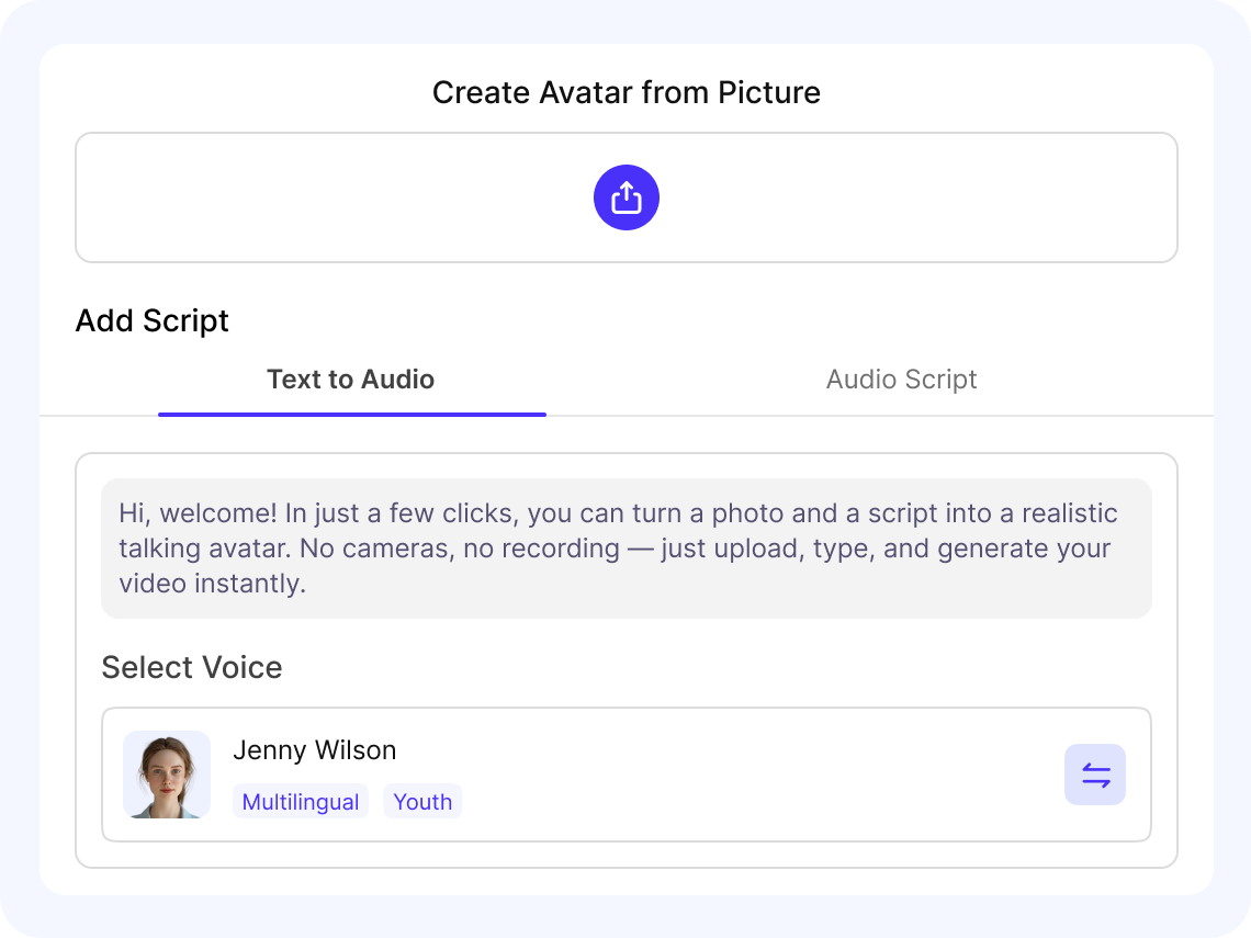 FalcoCut AI Avatar Generator Interface