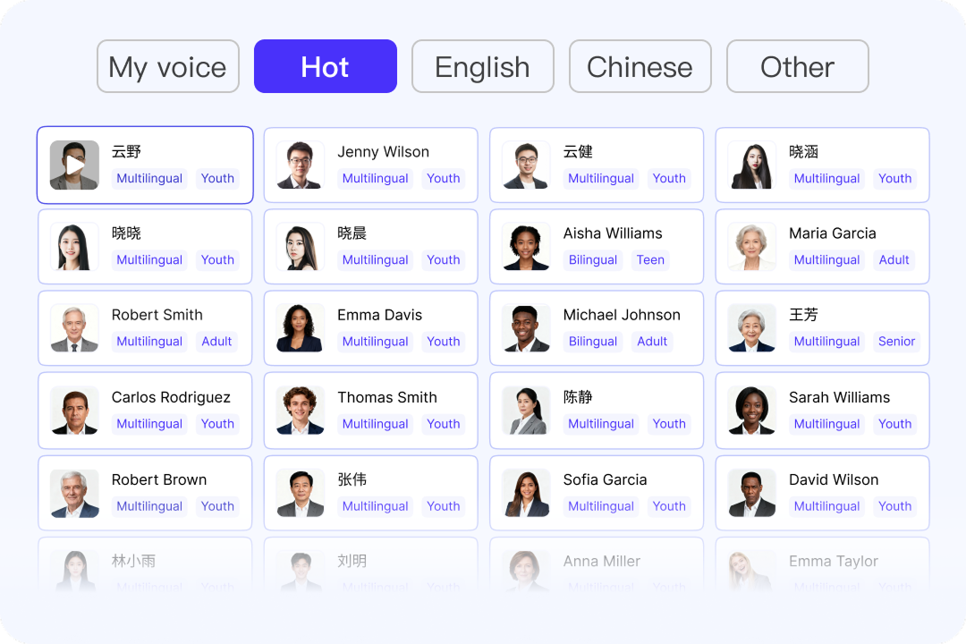 AI voice cloning and 100+ stock voices